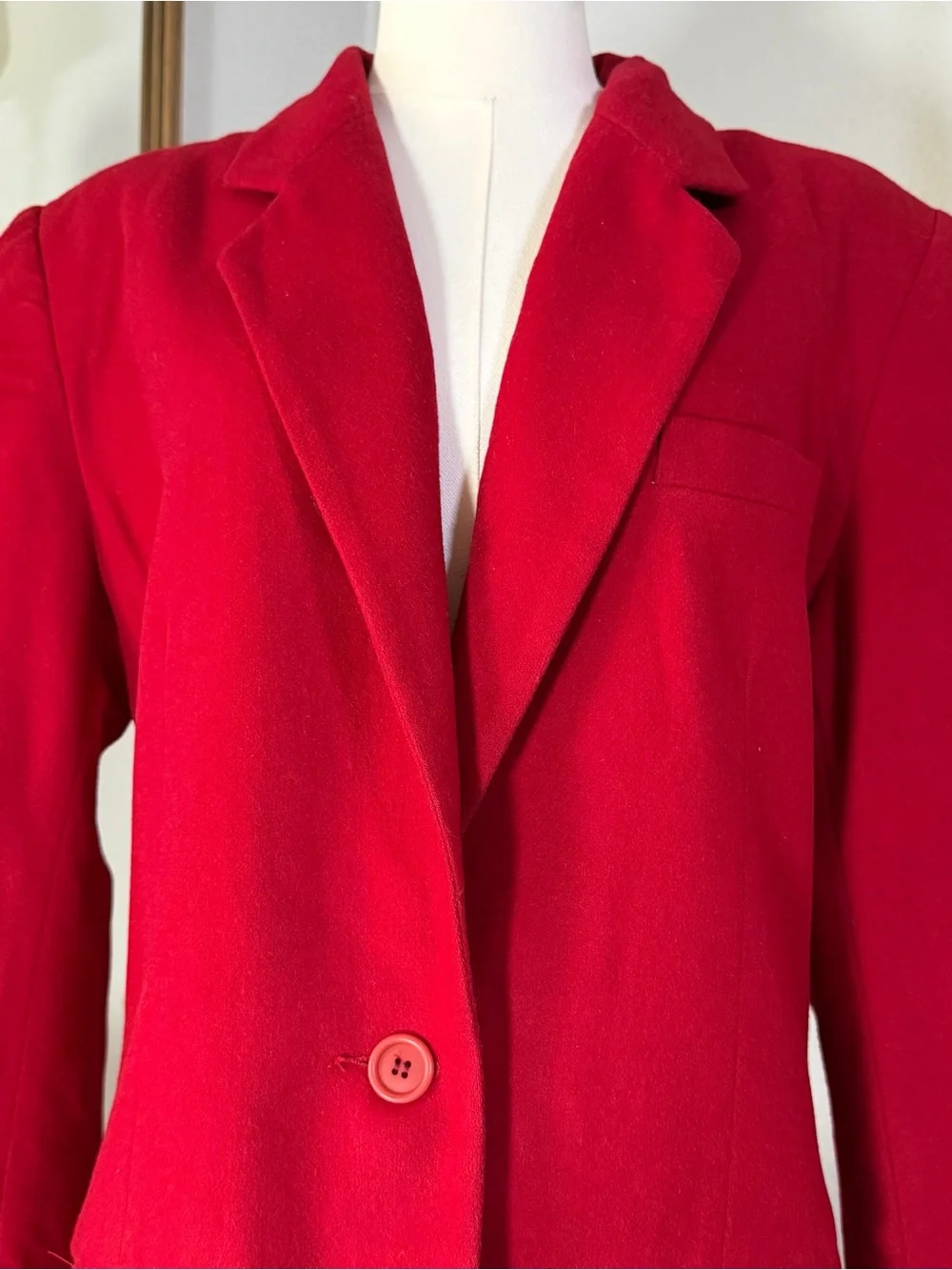VTG Lands End 75% Wool 25% Cashmere Red Oversized Blazer Jacket Size 14 Academia